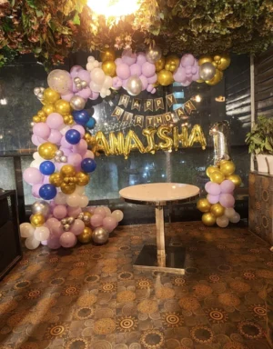 Golden & Blue Birthday Balloon Decoration at Home
