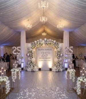 25th Silver Jubilee Anniversary Flower & Balloon Decoration