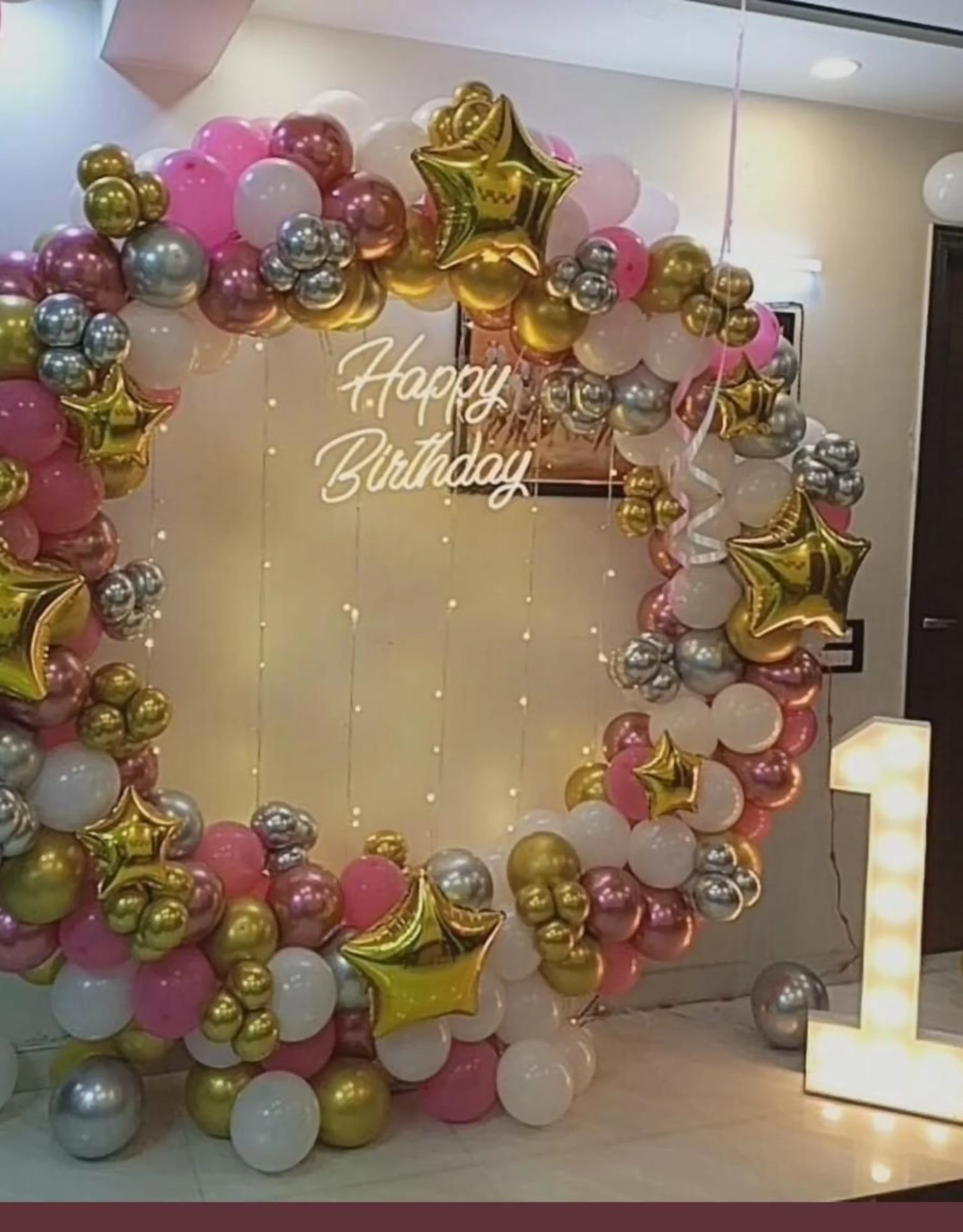 First Birthday Pink & White Balloon Decoration for Baby Girl