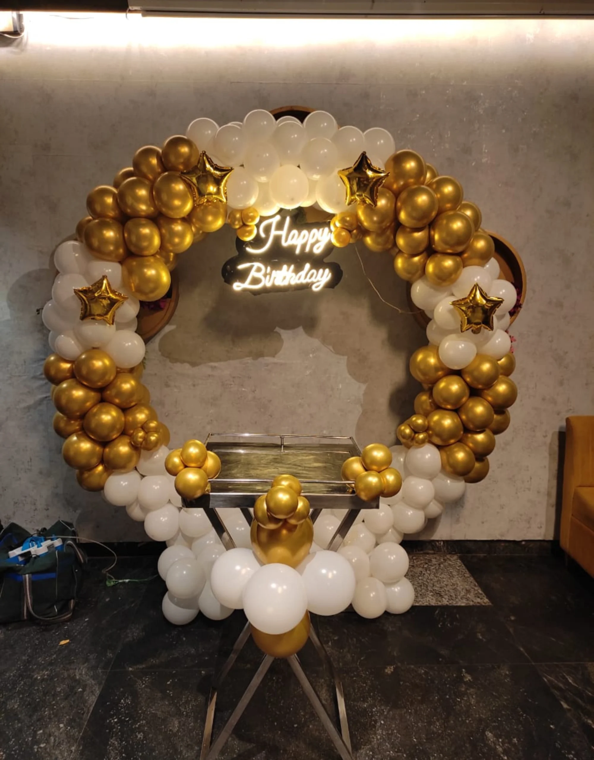 Golden & Blue Birthday Balloon Decoration at Home - Image 2