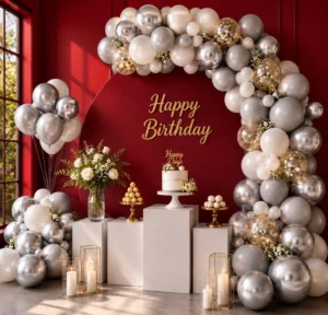 Premium Balloon Arch Birthday Decoration with Cake Table