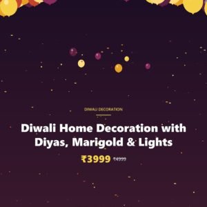 Diwali Home Decoration with Diyas, Marigold & Lights